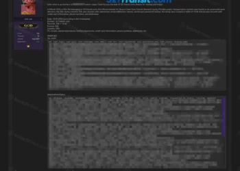 Forum post screenshot showing a claimed leak of 321transit.com database containing user records and transit pass data, April 6, 2026.