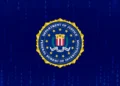 FBI seal overlaid on blue matrix-style code background representing the China-linked FBI surveillance system breach