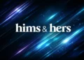 Hims & Hers logo on a dark cyber-themed background with diagonal neon lines representing a data breach