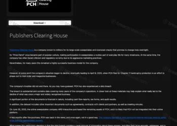 Publishers Clearing House data breach blog post on Anubis' TOR leak site