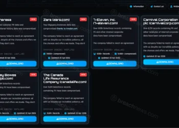 ShinyHunters leak site listing alleged breaches of Carnival, Zara, 7-Eleven, and other companies with downloadable datasets