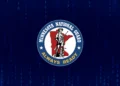 Minnesota National Guard seal over a digital binary background, representing the Guard's cyber protection deployment to Winona County following the April 2026 cyberattack.