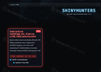 Screenshot of ShinyHunters leak site listing Instructure breach claim, showing alleged impact on schools and users with a pay-or-leak warning