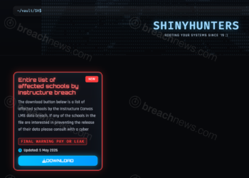 Screenshot of ShinyHunters post offering downloadable list of schools affected by Instructure Canvas breach