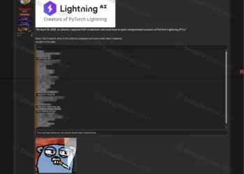 Screenshot of a forum post claiming to leak internal Lightning AI repositories following the PyTorch Lightning supply-chain compromise, showing partially redacted repository names and references to compromised PyPI credentials.
