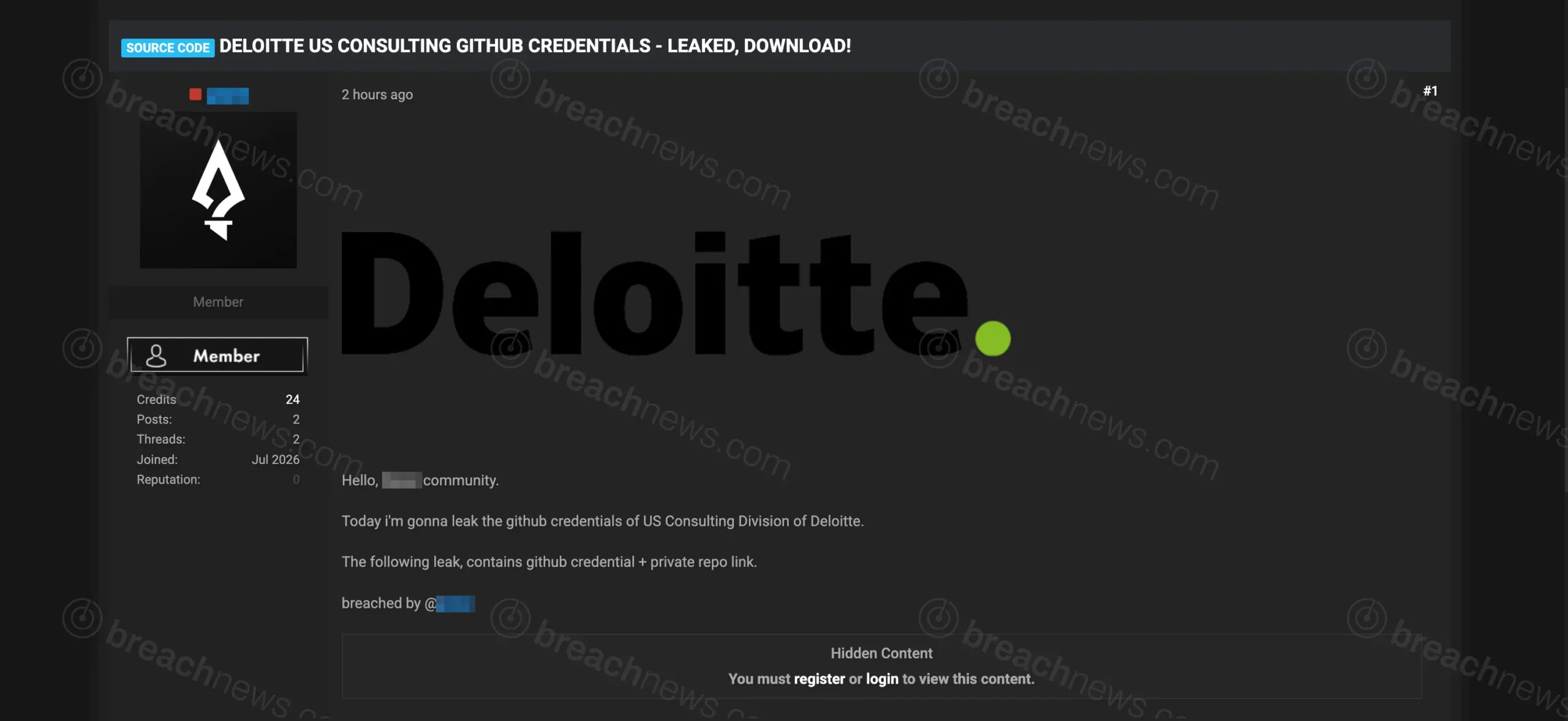 Deloitte GitHub Credentials Allegedly Leaked Online